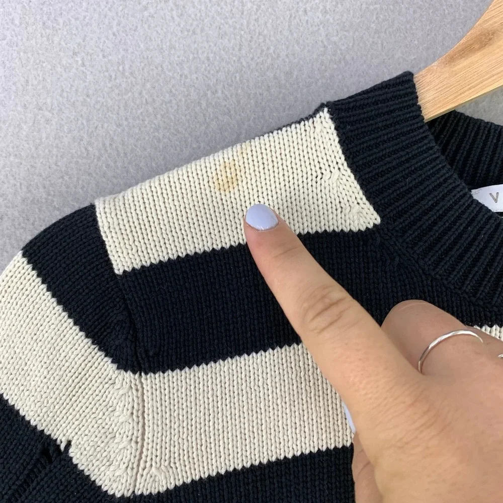 Veronica Beard Sweater Women S Black White Striped Distressed Cotton Knit